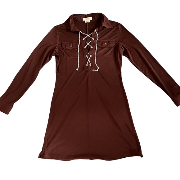 MICHAEL Michael Kors Dresses & Skirts - Michael Kors Chain mini short Dress Chocolate Brown silver chains size Small